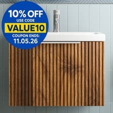 Image of Fluted 600mm Bathroom Vanity Unit Basin Wall Hung Cupboard Soft Close Walnut