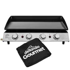 Image of 4 Burner BBQ Portable Gas Plancha Grill 10kW Hot Plate, Cover - Stainless Steel