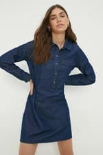 Image of Dorothy Perkins Womens Shirt Dress Indigo Collared Cotton Machine Washable