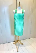 Image of Handmade Cotton Crossover Child Size Apron in Green and White Check Print
