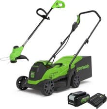 Image of Greenworks 24V Cordless Lawn Mower 33cm with Grass Trimmer, Battery & Charger