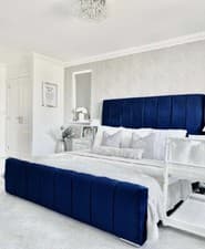 Image of Plush Velvet Panel Bed Frame, Upholstered Bed, BEST DEAL...FREE MATTRESS!!!