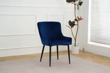 Image of 2 x  Navy Velvet Oxford Fabric Dining Chairs – NEW