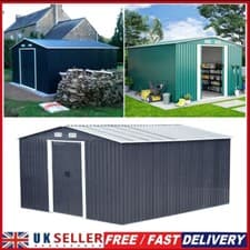 Image of 12 x 10/8 x 6 FT Metal Garden Sheds House Warehouse Steel Garage Tools w Base