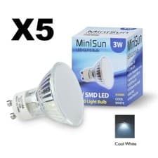 Image of MiniSun / Value Lights 3W SMD 6500K COOL WHITE GU10 Energy Saving LED Bulb x 5