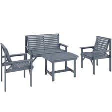 Image of Wooden Garden Furniture Set Loveseat Armchairs Table Outdoor Patio 4 Seater Grey