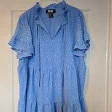 Image of DKNY - Light Blue Polkadot Dress ￼