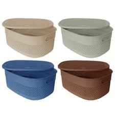 Image of 4L / 14L Plastic Storage Basket with Lid Droplette Design Home Office Bathroom
