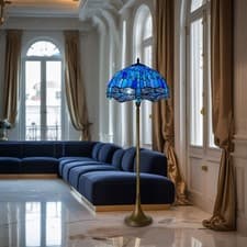 Image of Tiffany Inspired 66.25” Stained Glass Floor Lamp Classic Vintage Light