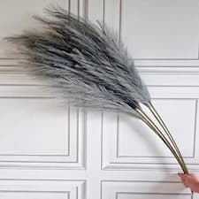 Image of Large Grey Faux Pampas Grass 3 x Stems of 115cm Tall Fluffy Artificial Flower