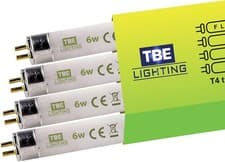Image of TBE Lighting T4 6w Fluorescent Tube Lamps 232mm - 4 Pack of CFL Bulbs - G5 2-Pin