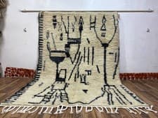 Image of Beni Ourain Moroccan Rug 7.8x5.6 ft | Handmade Wool Black & Ivory Berber