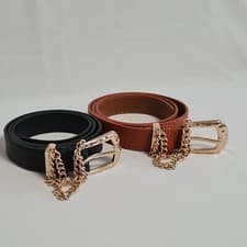 Image of Missguided Black And Brown Chain Buckle Belts 2 Pack Size S/M