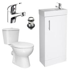 Image of 400mm Vanity Unit and Close Coupled Square Dual Flush Toilet Chrome Tap & Waste