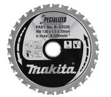 Image of Makita 136mm 30 Tooth Metal Cutting Circular Saw Blade 20mm Bore B-33526