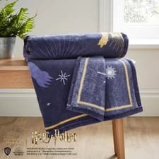 Image of NEW HARRY POTTER HOGWARTS NAVY FLEECE PLUSH BLANKET DUNELM 150CM X 180CM