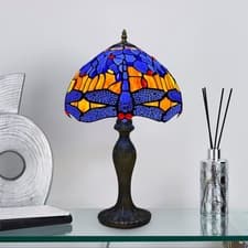 Image of Handcrafted Tiffany Style Table Lamp - 10 inch Colorful Stained Glass Desk Light
