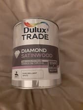 Image of Dulux Trade Diamond Satinwood Pure Brilliant White Water Based 1 Litre Paint 1L