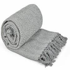 Image of 100% COTTON WOVEN HERRINGBONE FRINGED SOFA BED BLANKET THROWS TWEED SOFT MODERN