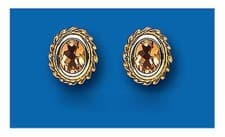 Image of 9ct Gold Citrine Oval Stud Earrings November Birthstone Hallmarked British Made