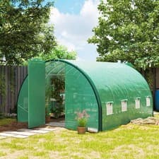 Image of 4 x 3 m Upgraded Polytunnel Greenhouse with 2 Hinged Doors & 8 Windows, Green