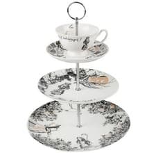 Image of Alice In Wonderland 3 Tier Tea Cup Cake Stand Fine China Dessert Plates Display