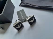 Image of Men's Cufflinks Emporio Armani Silver and Leather Unique elegant Design