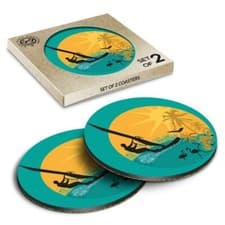 Image of 2 x Boxed Round Coasters - Tropical Windsurfing Surfer Surfing Wave #7132