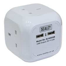 Image of Sealey Extension Cable Cube 1.4m 4 x 230V & 2 x USB Sockets-White EL144USB