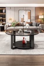Image of Modern Round Glass Coffee Table 70cm – 8mm Tempered Glass Top, Metal Base