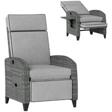 Image of Outdoor Recliner Chair w/ Cushion Rattan Reclining Lounge Chair itzcominghome gr