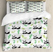 Image of Bamboo Duvet Cover Set Sleeping Panda Animals Herbs