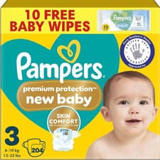 Image of Pampers Premium Protection New Baby Size 3 (6-10kg) | 204 Nappies | BSF Approved