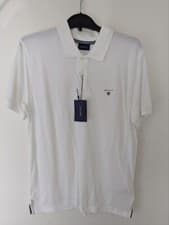 Image of GANT Men's Polo Shirt White - Short Sleeve Casual Classic Fit Size L Brand New 