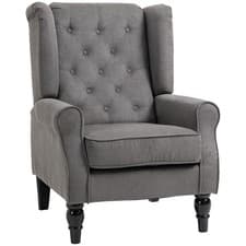 Image of HOMCOM Accent Armchair Home Furniture Tufted Club Wood Fabric, Dark Grey