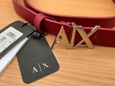 Image of Armani Exchange Womens Cut-Out-Logo  Leather Belt 75cm (fits 26”-28”)  Bordeaux