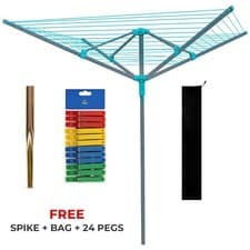 Image of ROTARY AIRER 50M OUTDOOR 4 ARM CLOTHES WASHING LINE DRYER GROUND SPIKE & COVER