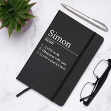 Image of Personalised Name Definition PU A5 Notebook School Homework Book Lined Black 