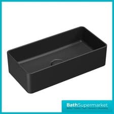 Image of Matt Black Rectangular Countertop Ceramic Basin Modern Slimline 465mm