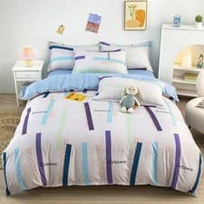 Image of Light Colorful Stripes Duvet Cover Home Bedding Set Pillowcase King Size 220x240
