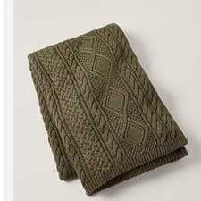 Image of NEW Ralph Lauren Henwick Cable Knit Throw Blanket Green 100% Cotton 54x72