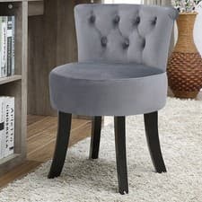 Image of Velvet/Linen Vanity Stool Dressing Table Chair Bedroom Makeup Chair w/ Backrest
