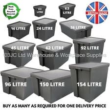 Image of Wham Bam Black Heavy Duty Plastic Storage Box Boxes With Lids - Recycled Plastic