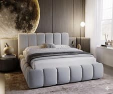 Image of New Cream Bubble-Padded Luxury Upholstered Bed Frame – Ottoman Gas Lift Storage