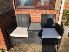 Image of Polyrattan Garden Bench Outdoor Patio Furniture Table 2 Seater Sofa Black NEW