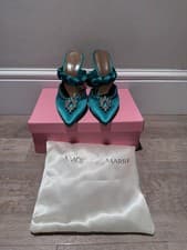Image of Luxury Emerald green Satin Mule Heels – Handmade in Italy – Crystal Embellished