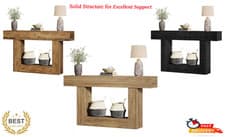 Image of 63-Inch Console Table, Farmhouse Solid Wood Entryway Table with U-Shaped Base