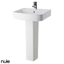 Image of Modern Square Wash Basin & Full Pedestal 1 Tap Hole White Ceramic Bathroom Sink