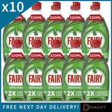 Image of 10 x FAIRY ORIGINAL WASHING UP LIQUID 320ML KITCHEN DISH DISHES CLEANER DIRT NEW