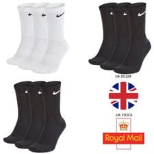 Image of Nike Everyday Crew Socks 3 Pack Lightweight Cotton Mens Womens Gym Sports Socks